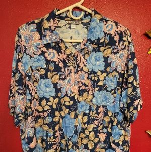 CHEROKEE MEDIUM BLUE ROSES BLOUSE